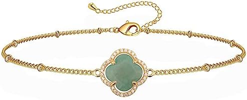 18K Gold Plated Lucky Clover Crystal Adjustable Bracelet for Women Adjustable Simple Fashion Bracelet Birthday Gifts for Girls