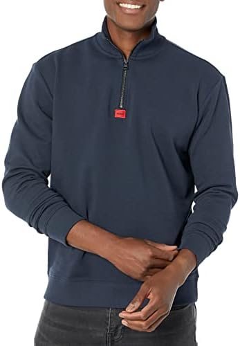 HUGO Men's Square Logo Quarter Zip Cotton Sweatshirt