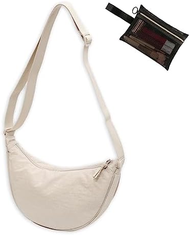 Crossbody Bag Hobo Crescent Bag with Mesh Storage Bag, Women Men Shoulder Bag Purse Dumpling Bag Adjustable Strap