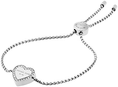 Michael Kors Stainless Steel and Pavé Crystal Heart Chain Bracelet for Women, Color: Silver (Model: MKJ5390040)