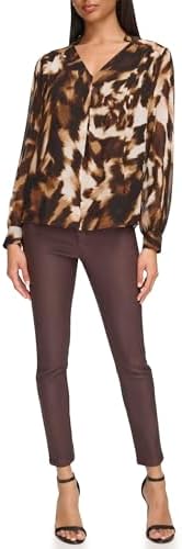 Calvin Klein Women's Printed V Neck Blouse
