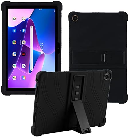 HminSen Case for Lenovo Tab M10 Plus 3rd Gen 10.6 inch TB-125FU Tablet, Kids Friendly Soft Silicone Adjustable Stand Cover for Lenovo Tab M10 Plus Gen 3 TB-128FU/XU 10.6" 2022 Released (Black)