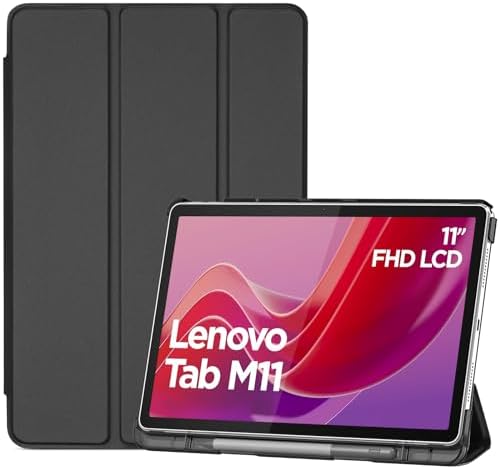 ProCase Smart Case for Lenovo Tab M11 11" 2024 TB330FU with Pen Holder, Slim Stand Tri-Fold Hard Shell Protective Tablet Cover Translucent Back Case Support Auto Wake/Sleep -Black