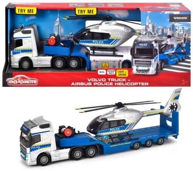 MOJORETTE - Grand Series Volvo FH-16 Police Truck (35 cm) and Airbus H135 Helicopter (25.5 cm), Scale 1:43, Made of Metal and Plastic, Licensed by Volvo and Airbus (213716000038)