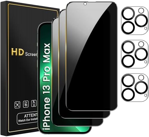 NBiefuny 3 Pack Privacy Screen Protector for iPhone 13 Pro Max 6.7 Inch with 3 Pack Camera Lens Protector, Anti Spy Tempered Glass Film, Anti-Scratch, Touch Sensitive, Bubble Free, Case Friendly