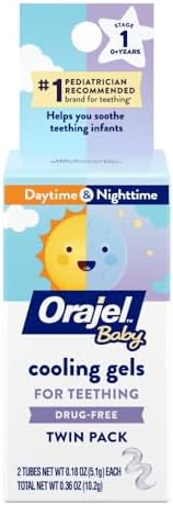 Orajel Baby Daytime & Nighttime Cooling Gels for Teething, Drug-Free, #1 Pediatrician Recommended Brand for Teething*, Two 0.18oz Tubes
