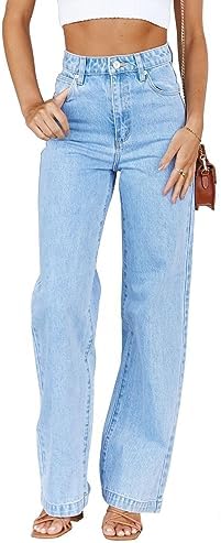ETTELO Womens Jeans Mid Waisted Straight Leg Loose Stretchy Lightweight Tummy Control Trendy Jeans for Women 2024