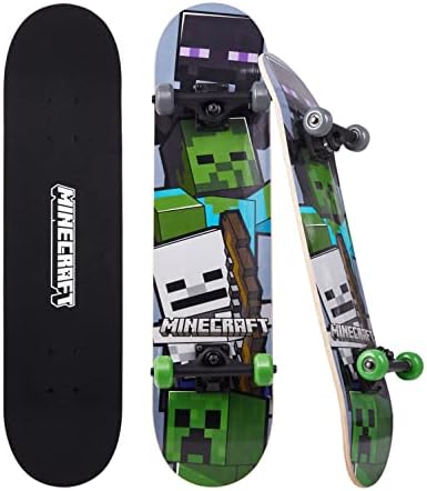 Minecraft 31 inch Skateboard, 9-ply Maple Deck Skate Board for Cruising, Carving, Tricks and Downhill