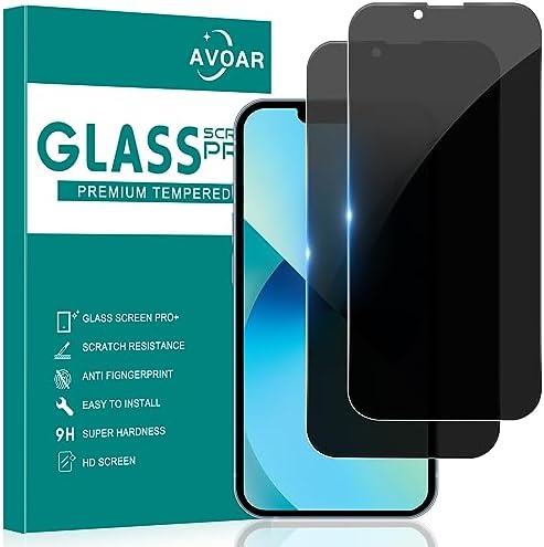AVOAR 2 Pack Privacy Screen Protector for iPhone 14/iPhone 13/iPhone 13 Pro, Privacy Screen iPhone 13 6.1 Inch Tempered Full Screen Glass Film, Anti-Spy, Bubble Free, Case Friendly