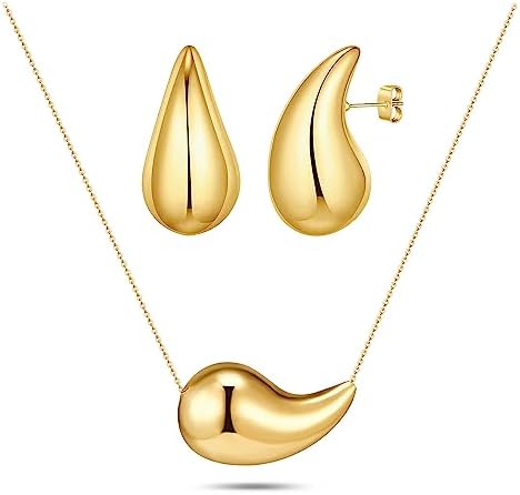 PNYFIL Bottega Earring Dupes Chunky Gold Hoop Earrings For Women Trendy Tear Drop Waterdrop Earrings Big Large Fashion Teardrop Necklace Statement Jewelry For Women Girls