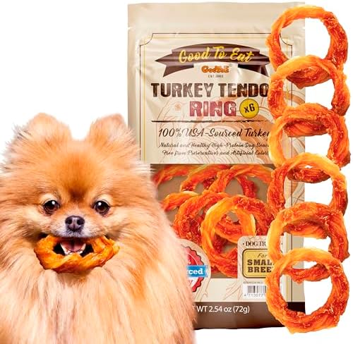 Gootoe Turkey Tendon Dog Treats – 100% USA-Sourced, Natural Snack, Premium Training Chews, Hypoallergenic, Reseal Value Bags, Sizes for Small Medium & Large Dogs, Ring (Small) 6 Unit/Pack