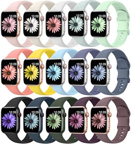 15 Pack Soft Silicone Bands Compatible with Apple Watch Band 40mm 41mm 38mm 45mm 44mm 42mm for Women Men,Waterproof Sport iWatch bands Replacement Strap Wristbands for iWatch SE Series 9 8 7 6 5 4 3 2