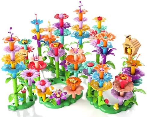 Garbo Star 148PCS Flower Garden Building Toys for 3 4 5 6 Year Old Girls, Educational Activity Preschool Birthday Gifts for 3 4 5 Year Old Girls, Building Stem Toys for Kids Toddlers Ages 3-5