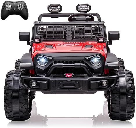 24V Kids Ride On Car with Remote Control, 2 Seats 20“ Extra Large Seat Wide Truck, 7Ah Battery Electric Vehicle, LED Brightlight, Front Storage, Bottle Holder, Horn, Music, USB (Red)