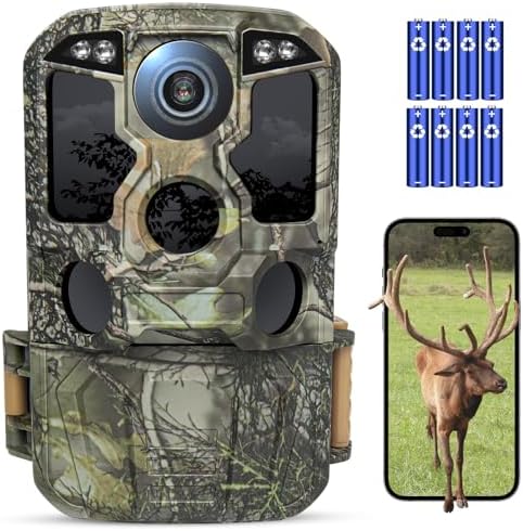 KJK Trail Camera WiFi 8K 84MP With 64GB SD Card, Game Camera with Night Vision, 0.05s Trigger Motion Activated, IP67 Waterproof 100ft 130°Wide-Angle 42pcs No Glow Infrared Leds for Wildlife Monitoring