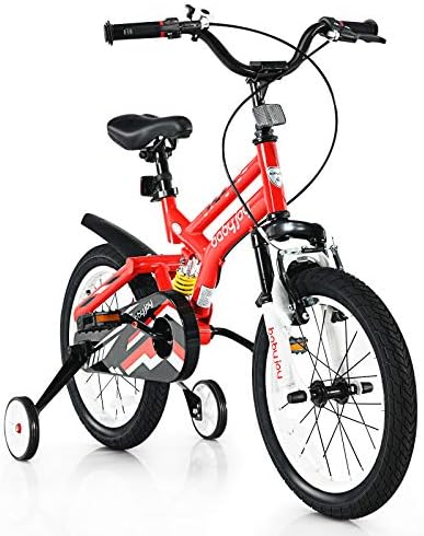 BABY JOY Kids Bike, 16 Inch Boys Bike w/Removable Training Wheels, Adjustable Seat & Safe Brake for Emergency Braking, Kids Bicycles for 5-8 Years Old Children