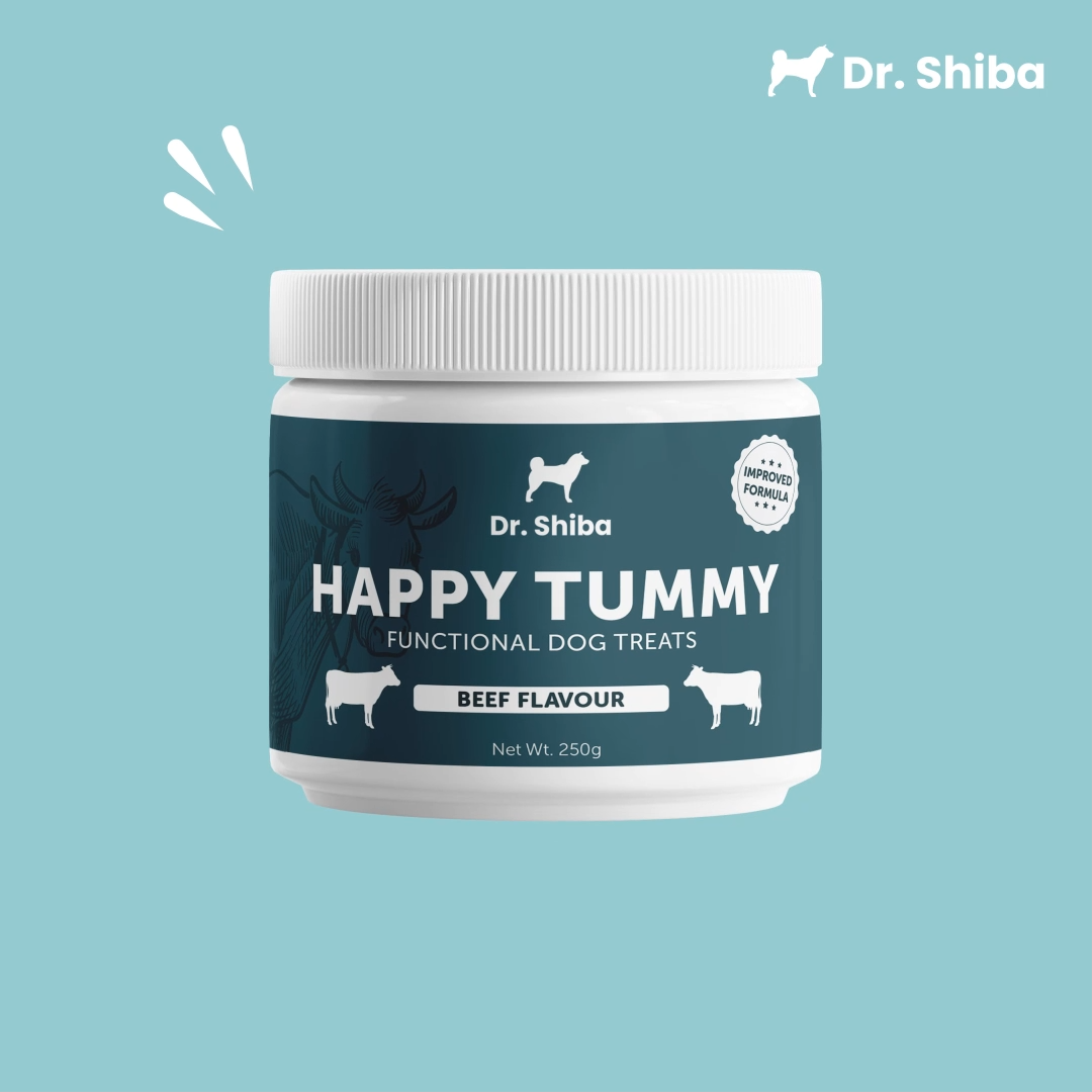 Dr Shiba Happy Tummy Healthy Dog Treat Snacks: Delicious Pet Treats with Dog probiotics, Dog Multivitamins, Dog Supplements, Appetite Booster for Dogs - Puppy Food/ Adult Dog Food and more: Promotes D
