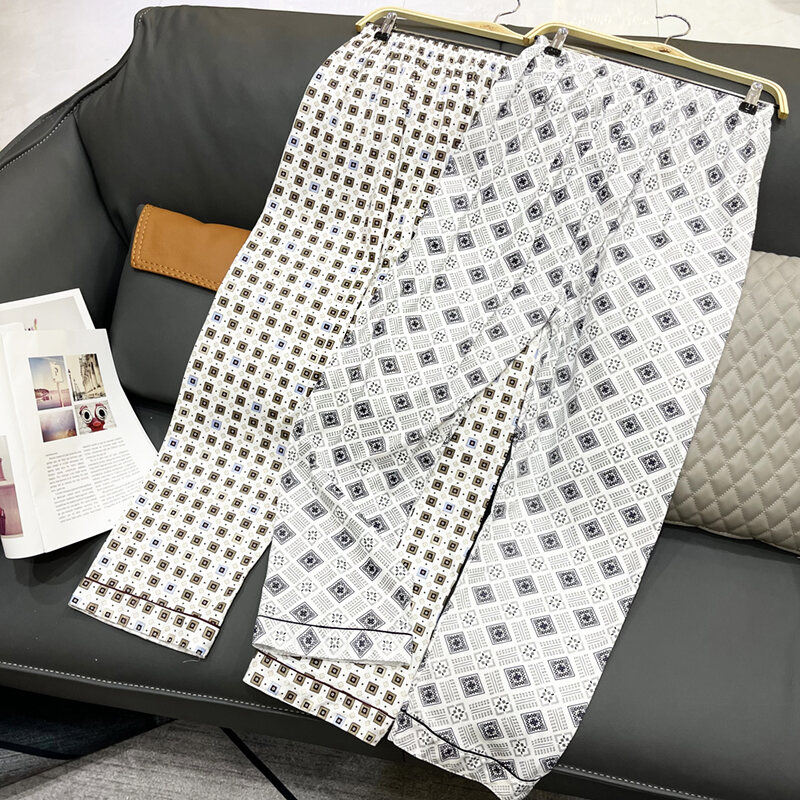 New Product Men's Pajama Trousers Fat Guy Loose Trousers Plaid Home plus Fat Guy Large Size Air Conditioning Comfortable Knitted Cotton