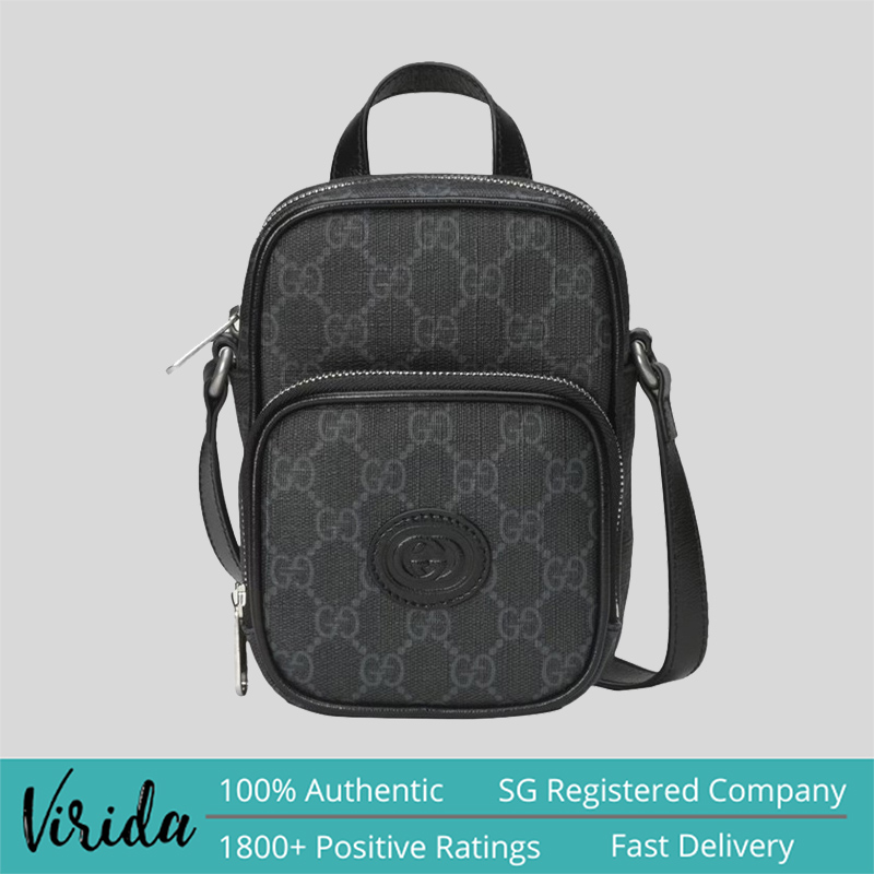 GUCCI GG Supreme Canvas Michel Print GG Retro Unisex Small Crossbody Bag Black 672952