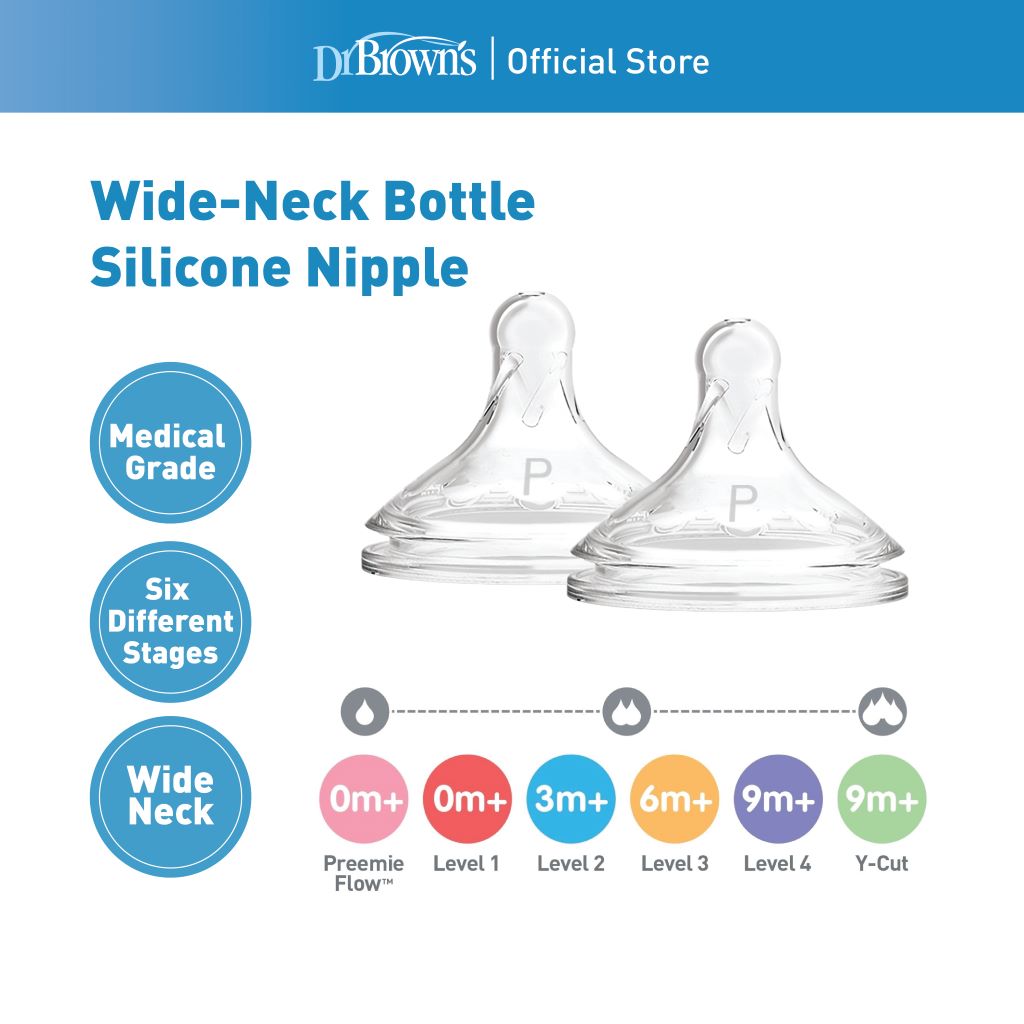 Dr. Brown’s™ Wide-Neck Baby Bottle Silicone Nipple/Teat, 2-Pack