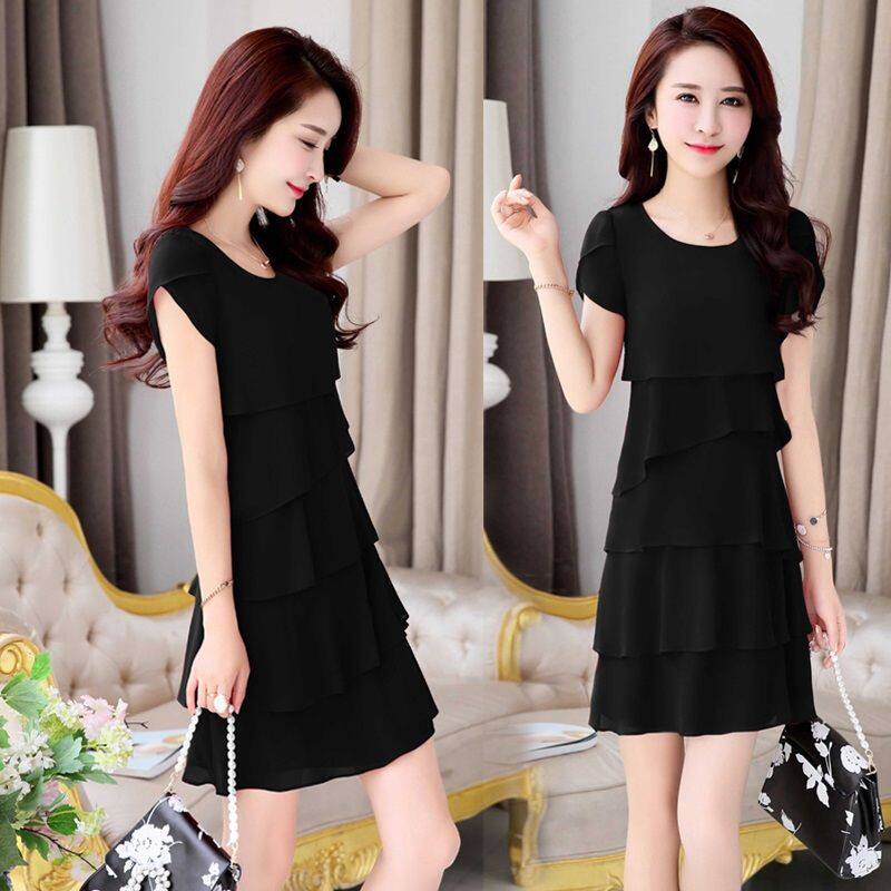 Summer Korean Style  solid color Chiffon Dress for Women A-line dress