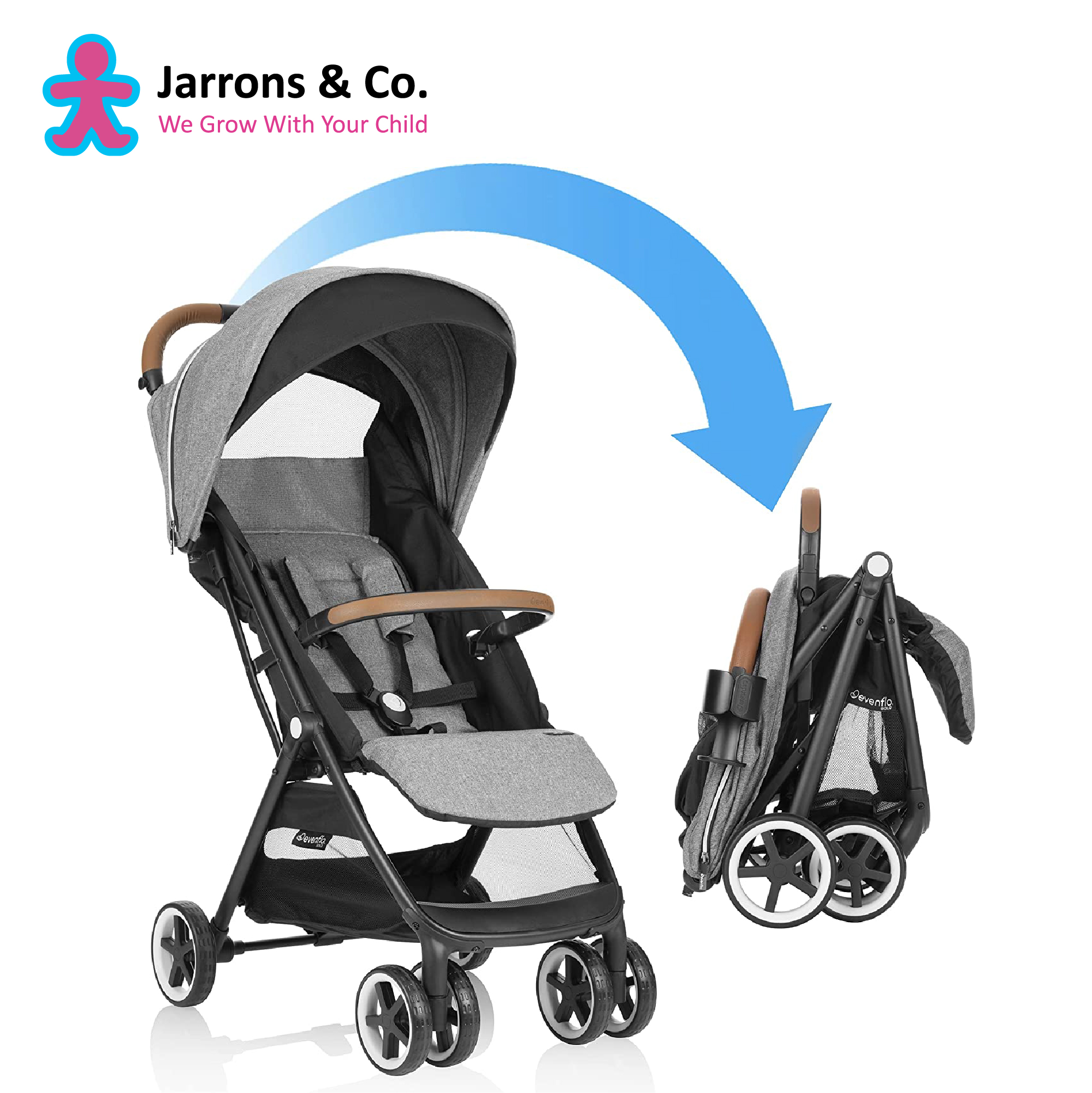 [Jarrons & Co] Evenflo Otto Self-Folding Lightweight Travel Stroller (1 Year Warranty)