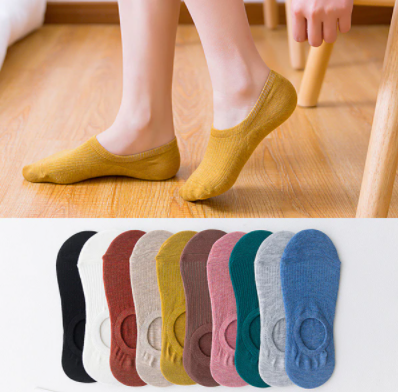 [Local-Ready Stock] Cotton candy colour Invisible socks women boat socks hidden socks low cut silicon anti-slip pad