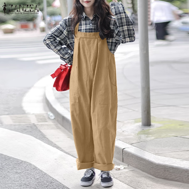 ZANZEA Korean Style Women's Overalls Playsuit New Fashion Square Neck Sleeveless Straight Jumpsuit #10