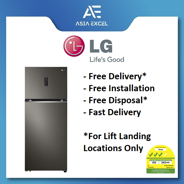 LG GT-B3952BL 395L BLACK STEEL TOP FREEZER INVERTER REFRIGERATOR